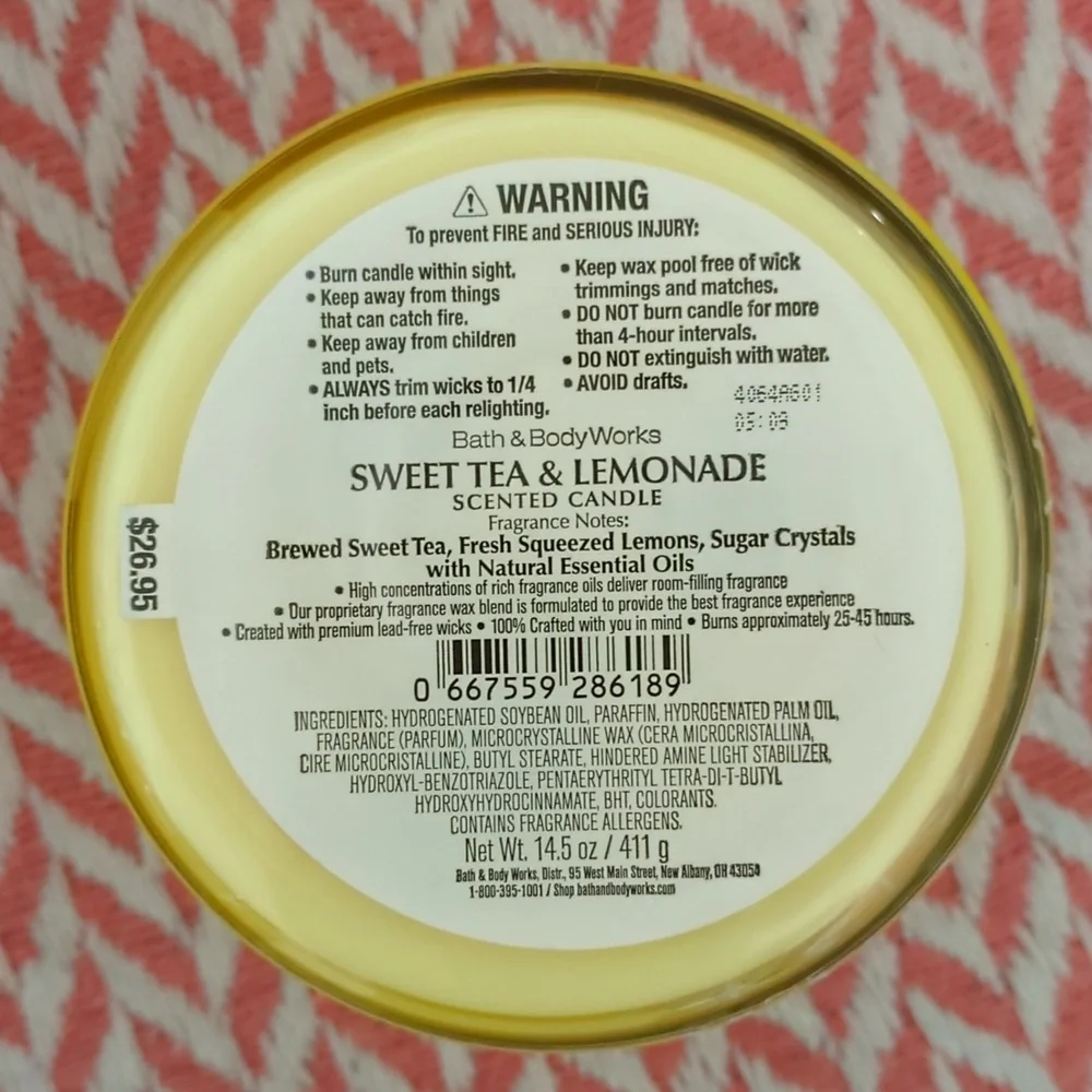 NWT BBW Bath and Body Works 3-Wick 🍋 Sweet Tea & Lemonade Candle 14.5 oz
